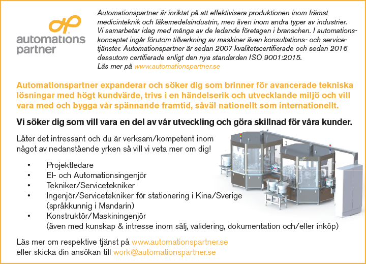 Platsannons hos Automationspartner