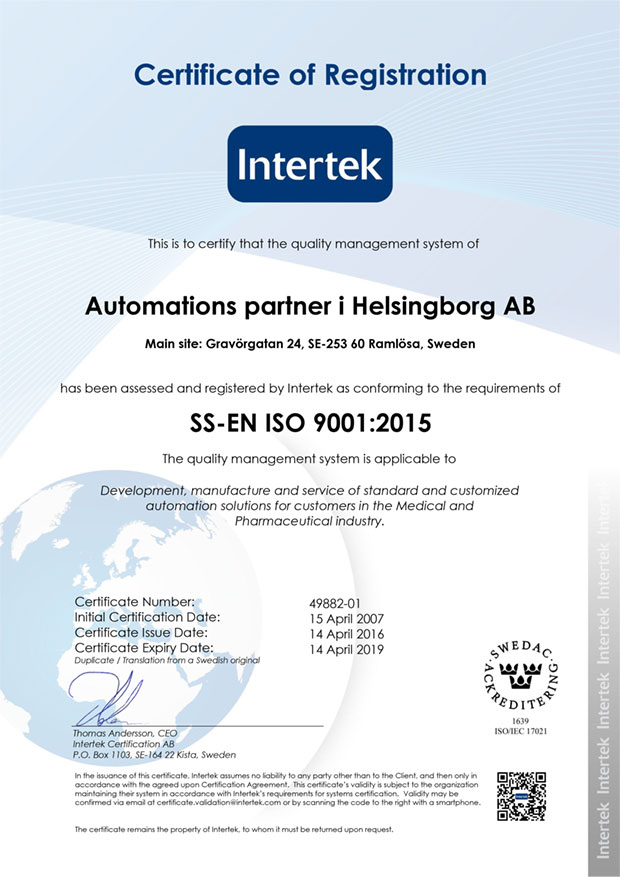 Certification: ISO 9001:2015